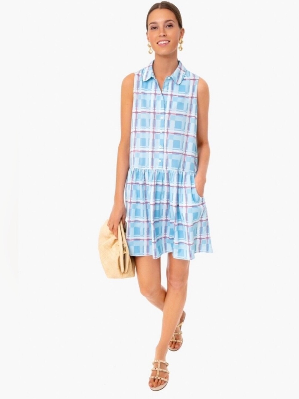 Tuckernuck Westport Trellis Plaid Sleeveless Hayes Shirt Dress Size L